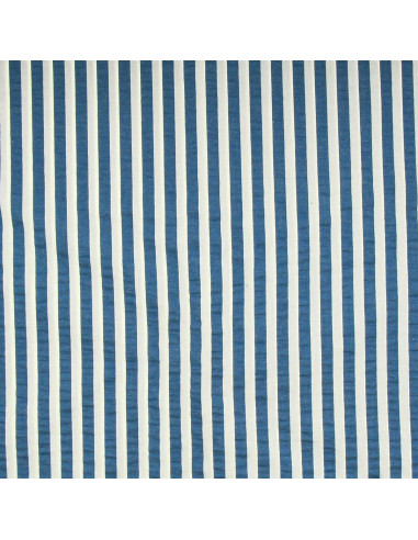 Tessuto Seersucker a righe larghe - Blu jeans e bianco sporco