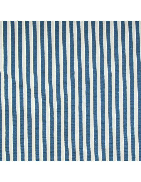 Tessuto Seersucker a righe larghe - Blu jeans e bianco sporco