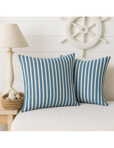 Tessuto Seersucker a righe larghe - Blu jeans e bianco sporco