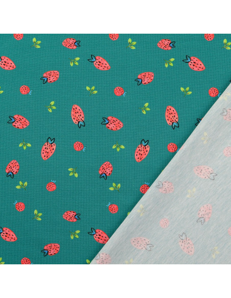 Tessuto jersey Fragole - Verde petrolio