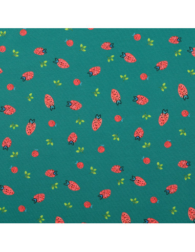 Tessuto jersey Fragole - Verde petrolio
