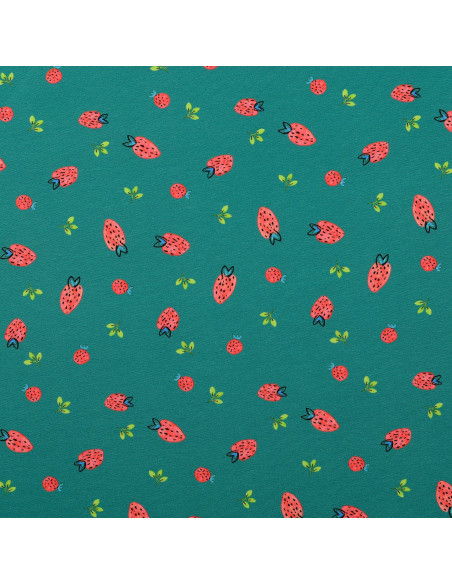 Tessuto jersey Fragole - Verde petrolio