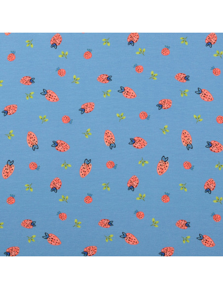 Tessuto jersey Fragole - Azzurro chiaro