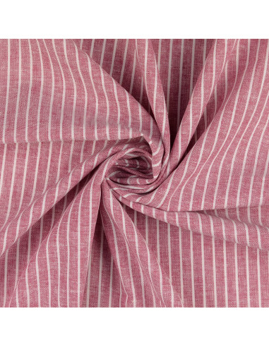 Tessuto lino cotone - Righe sottili - Bordeaux