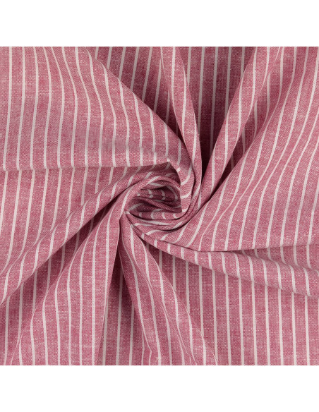 Tessuto lino cotone - Righe sottili - Bordeaux