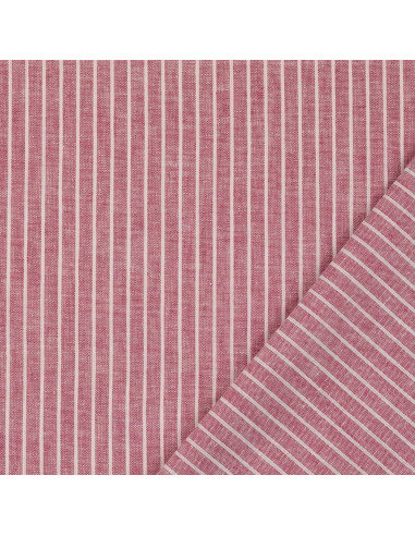 Tessuto lino cotone - Righe sottili - Bordeaux
