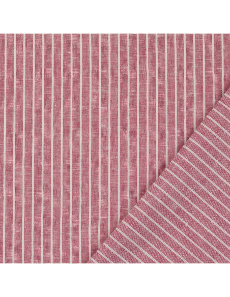 Tessuto lino cotone - Righe sottili - Bordeaux