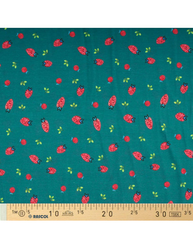 Tessuto jersey Fragole - Verde petrolio