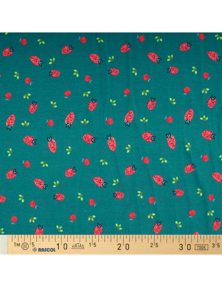Tessuto jersey Fragole - Verde petrolio