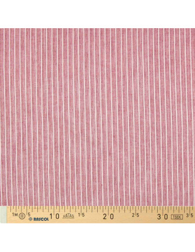Tessuto lino cotone - Righe sottili - Bordeaux