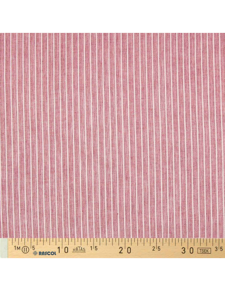 Tessuto lino cotone - Righe sottili - Bordeaux