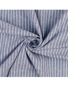 Tessuto lino cotone - Righe sottili - Blu jeans