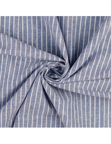 Tessuto lino cotone - Righe sottili - Blu jeans