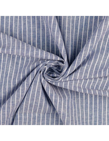Tessuto lino cotone - Righe sottili - Blu jeans