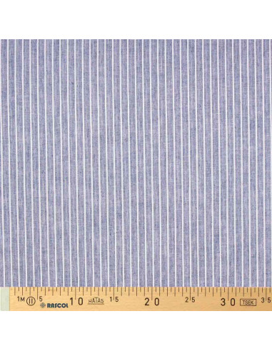 Tessuto lino cotone - Righe sottili - Blu jeans