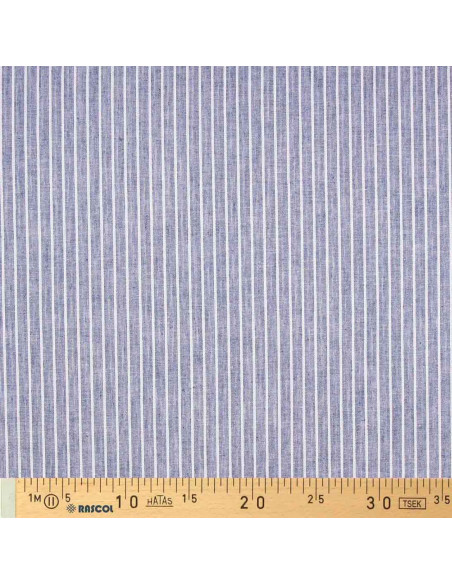 Tessuto lino cotone - Righe sottili - Blu jeans