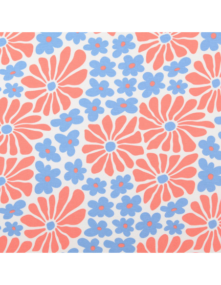 Tessuto jersey fantasia - Fiori anni sessanta rossi e blu