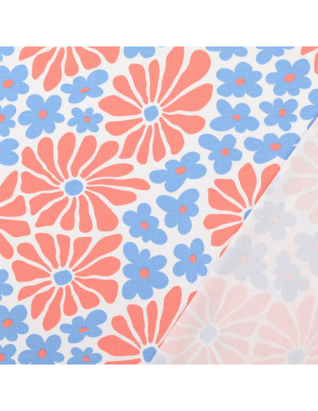 Tessuto jersey fantasia - Fiori anni sessanta rossi e blu