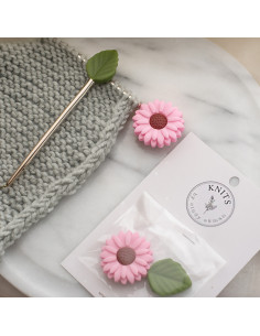 Tappi ferma-maglia per ferri da maglia - Margherita rosa