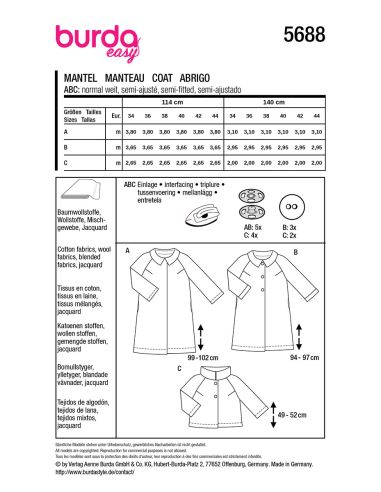 Modello di cappotto e giacca - Burda 5688