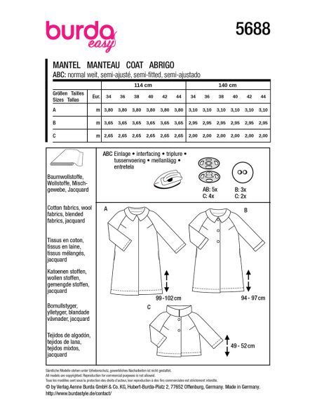 Modello di cappotto e giacca - Burda 5688