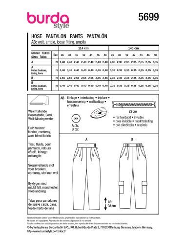 Modello di pantaloni - Burda 5699