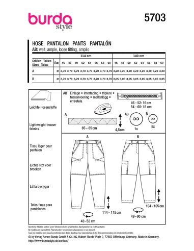Modello di pantaloni - Burda 5703