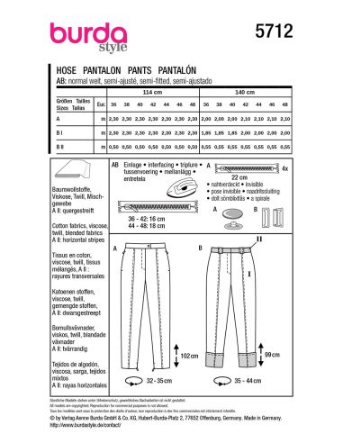 Modello di pantaloni - Burda 5712