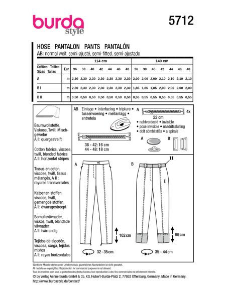 Modello di pantaloni - Burda 5712