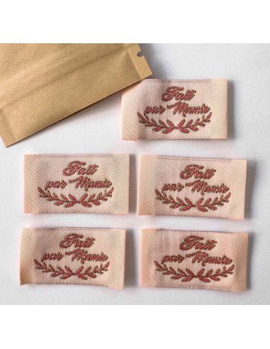Set di 5 etichette tessute da cucire Fatto da Nonna rosa