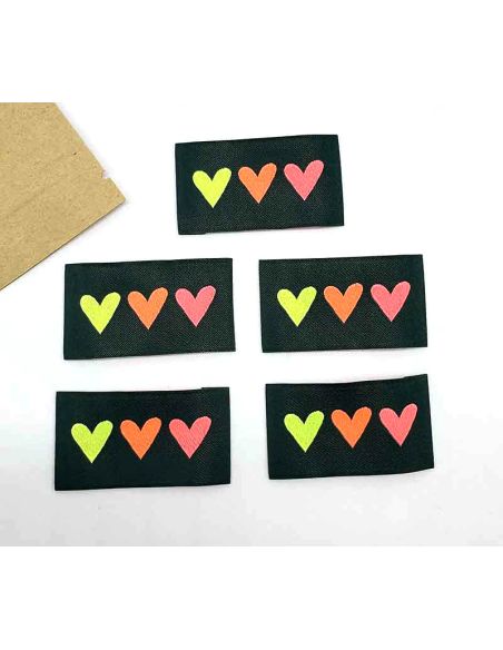 Set di 5 etichette tessute da cucire 3 Cuori