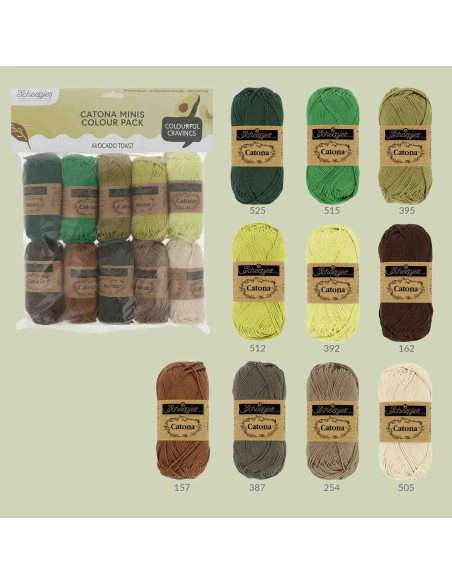 Confezione da 10 gomitoli Scheepjes Catona Colour Pack - Avocado Toast