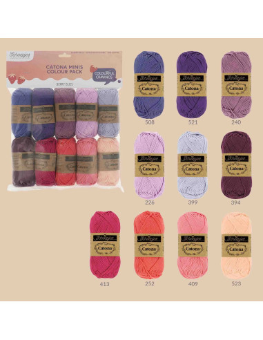 Confezione da 10 gomitoli Scheepjes Catona Colour Pack - Berry Bliss