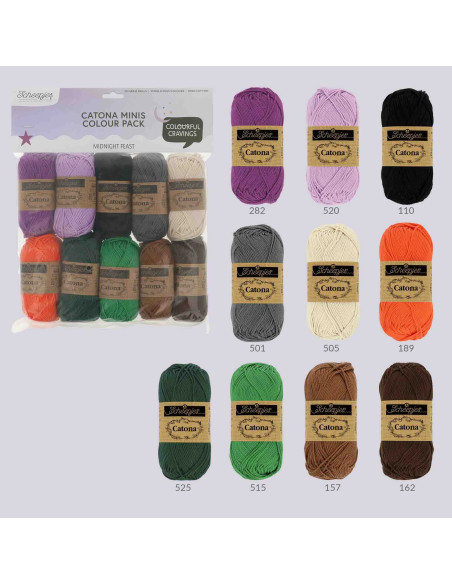 Confezione da 10 gomitoli Scheepjes Catona Colour Pack - Midnight feast