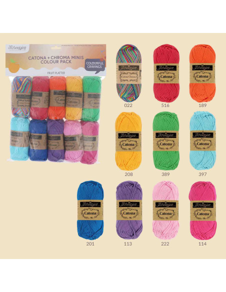 Confezione da 10 gomitoli Scheepjes Catona Colour Pack - Fruit Platter