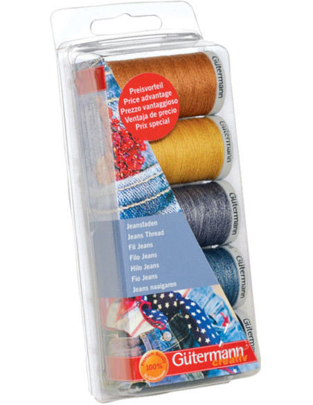 Set di 5 fili da cucito speciali per jeans Gütermann