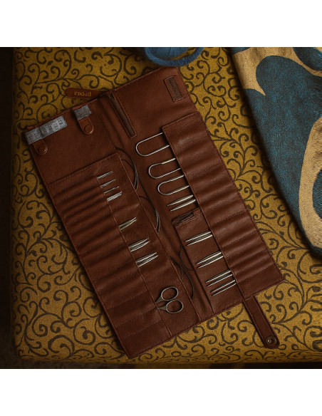 Astuccio in pelle per aghi circolari Muud Stockholm XL - Marrone Ricco