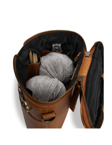 Borsa portaoggetti in pelle per il lavoro a maglia Muud Grace - Whisky