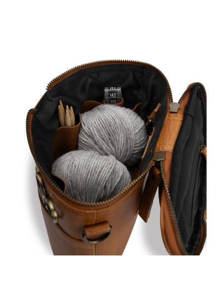 Borsa portaoggetti in pelle per il lavoro a maglia Muud Grace - Whisky