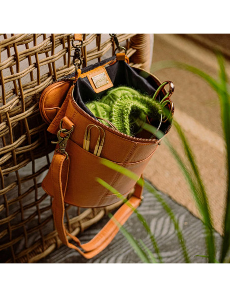 Borsa portaoggetti in pelle per il lavoro a maglia Muud Grace - Whisky