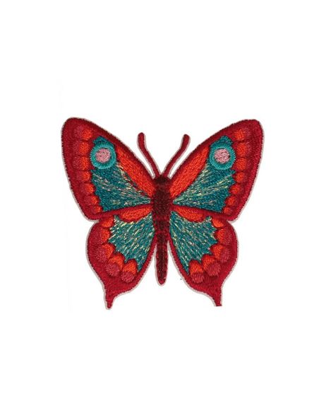 Toppa termoadesiva a forma di farfalla - Rosso e turchese
