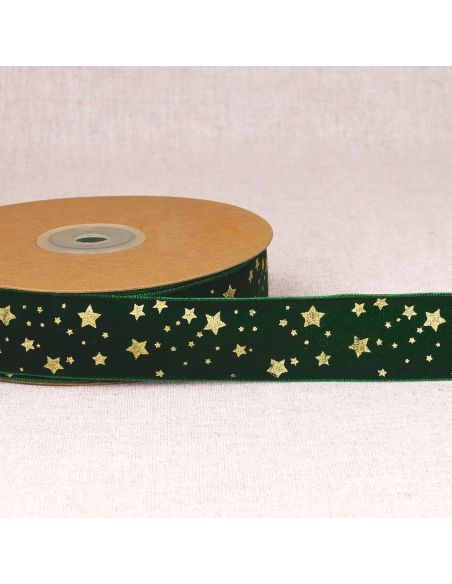 Nastro di velluto con stelle di Natale - Verde