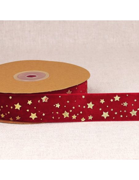 Nastro velluto stelle di Natale - Rosso
