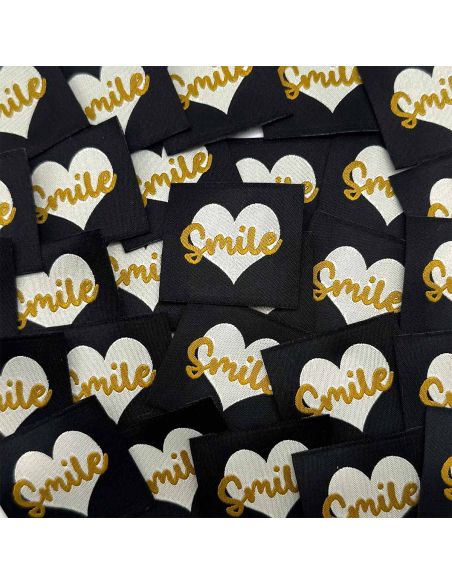 Set di 5 etichette tessute da cucire Smile