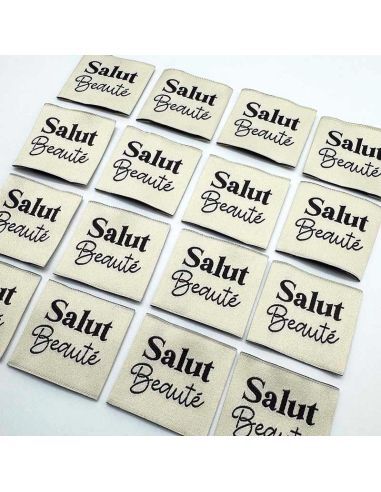 Set di 5 etichette tessute da cucire Ciao bellezza - Crema