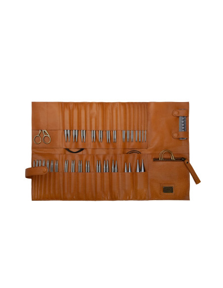 Custodia in pelle per aghi circolari Muud Stockholm XL - Whisky