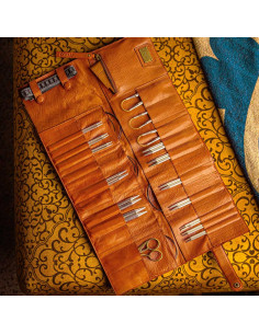 Custodia in pelle per aghi circolari Muud Stockholm XL - Whisky