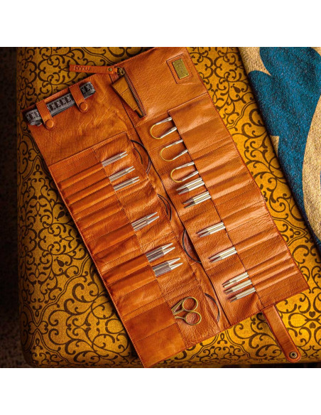 Custodia in pelle per aghi circolari Muud Stockholm XL - Whisky