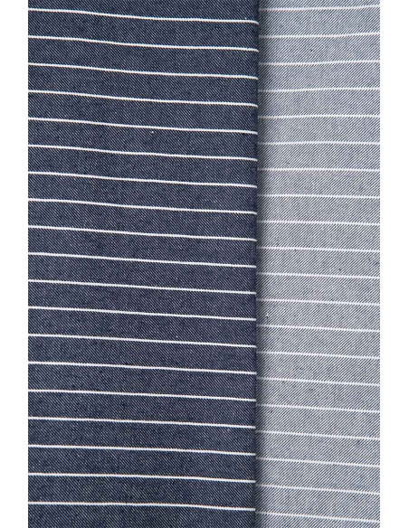 Tessuto Denim a Righe Larghe Blu Medio - Atelier Brunette