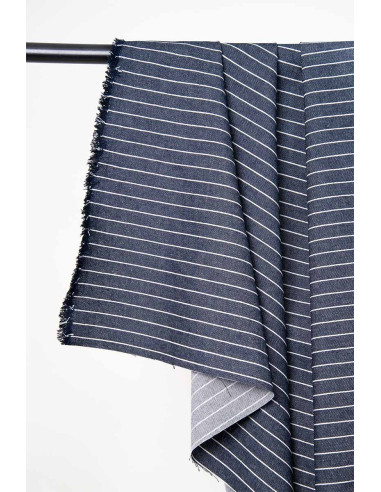 Tessuto Denim a Righe Larghe Blu Medio - Atelier Brunette